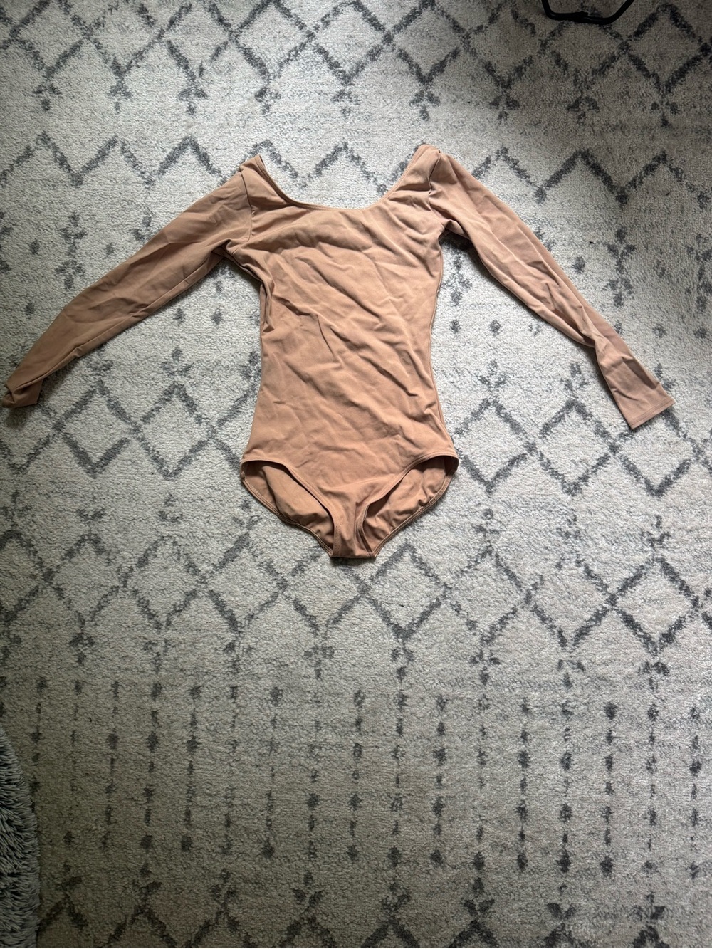 Neutral Tan Long-Sleeve One-Piece Leotard